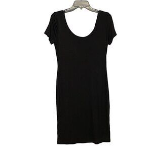 New Popular 21 Jersey Knit Short Sleeve Bodycon Black Dress Women's Size Large